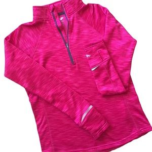 PONY PINK ATHLETIC FLEECE LINED 1/4 ZIP JACKET/THUMB HOLES REFLECTORS SZ SMALL